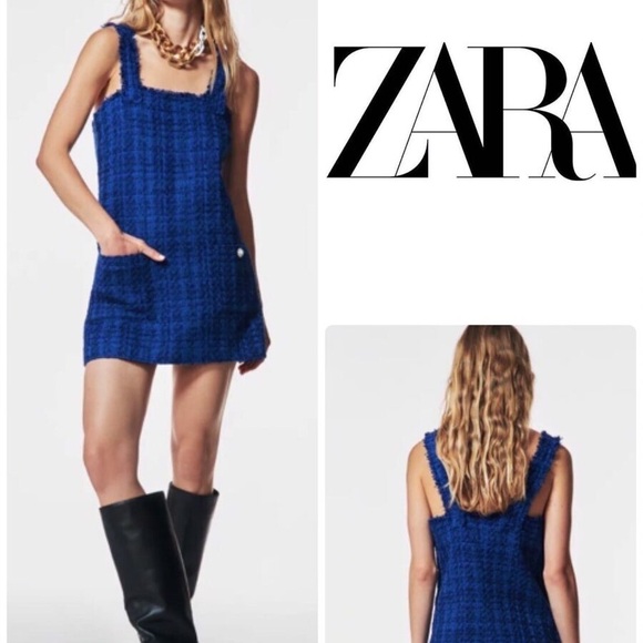 Zara blogger's favourite blue tweed dress with Pearl jewel buttons - Picture 3 of 11